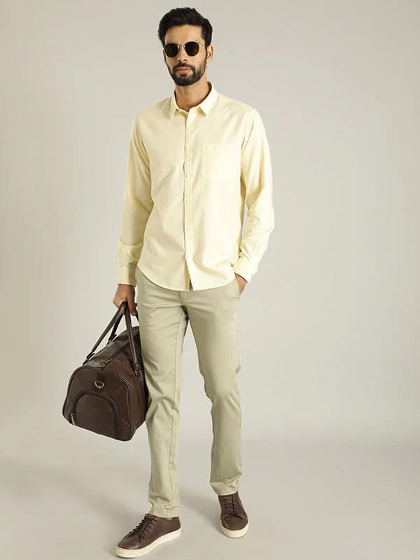 Indian Terrain Men's Slim Fit Self Design Green Trousers